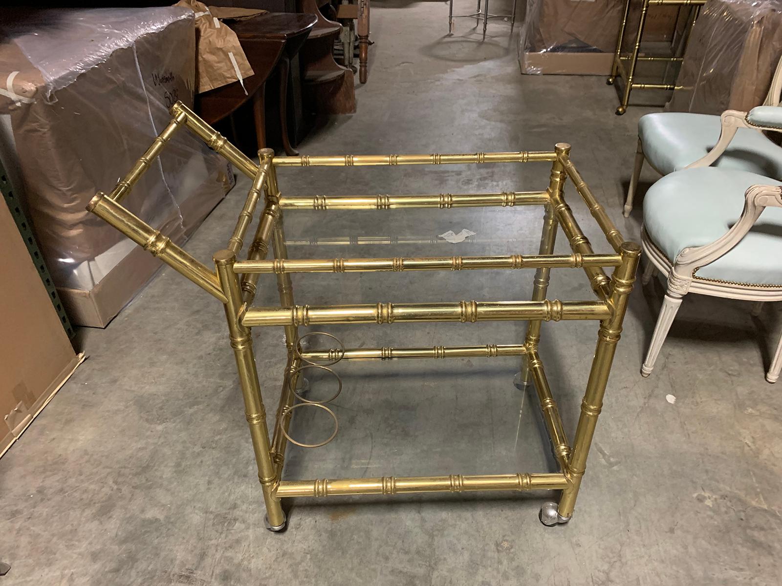 1970s Brass Faux Bamboo and Glass Bar Cart 16