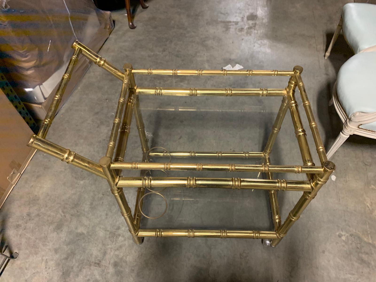 1970s Brass Faux Bamboo and Glass Bar Cart 1