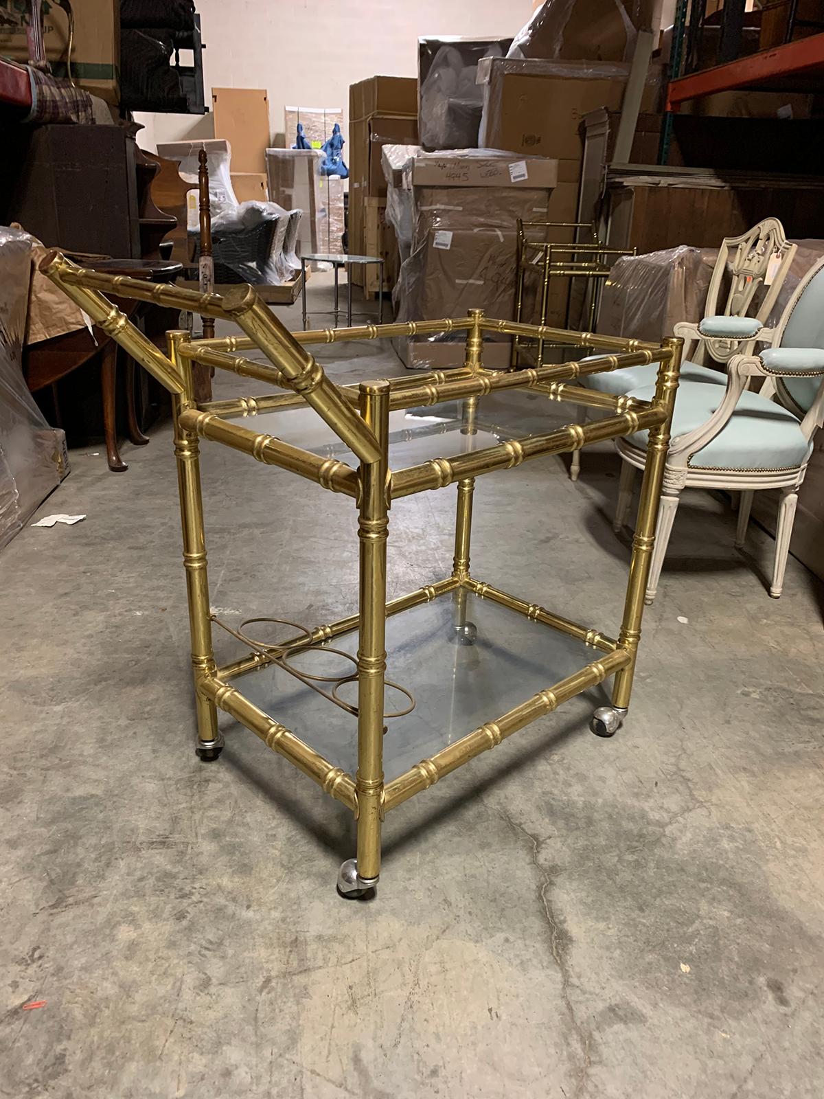 1970s Brass Faux Bamboo and Glass Bar Cart 2