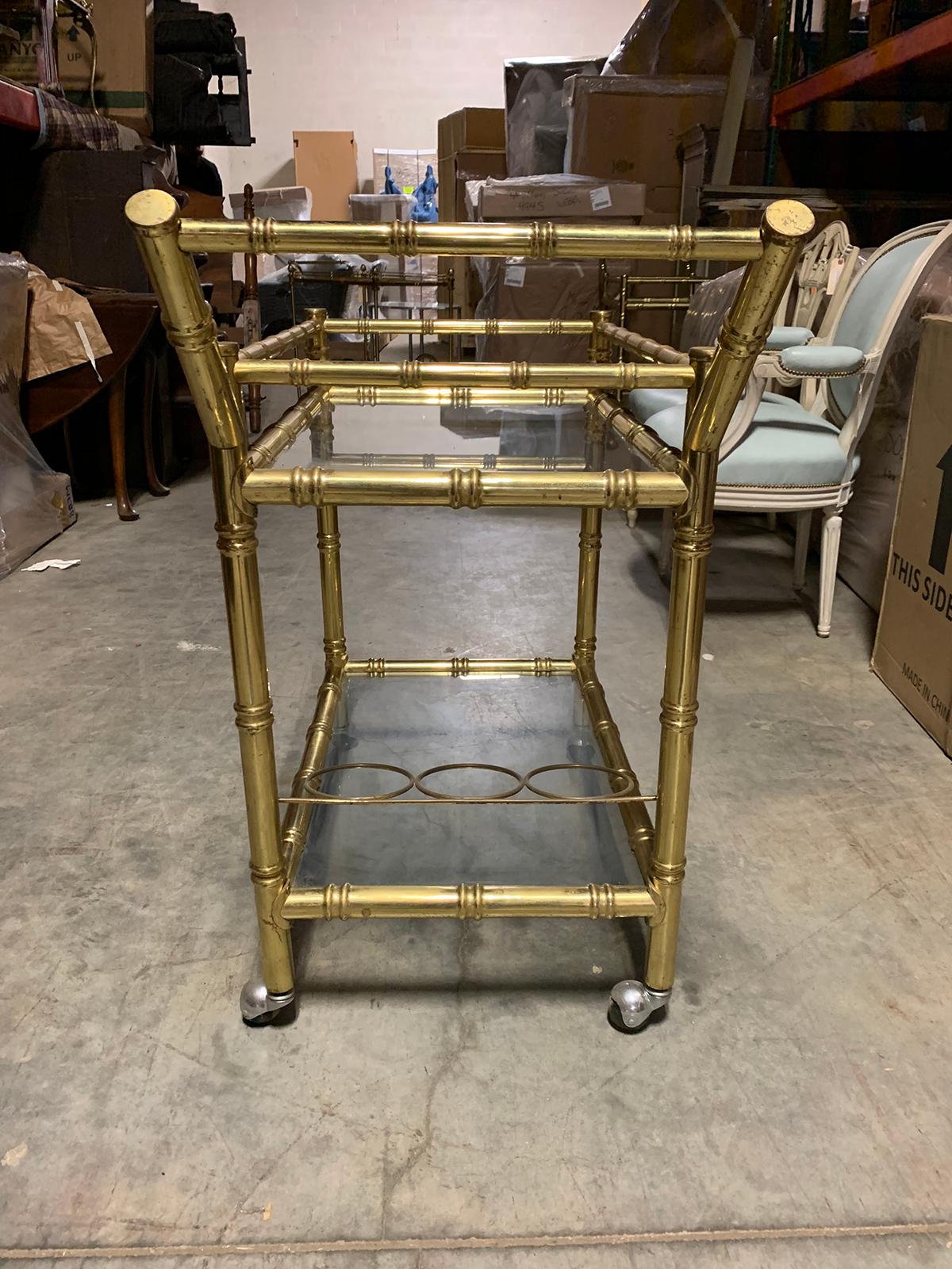 1970s Brass Faux Bamboo and Glass Bar Cart 3