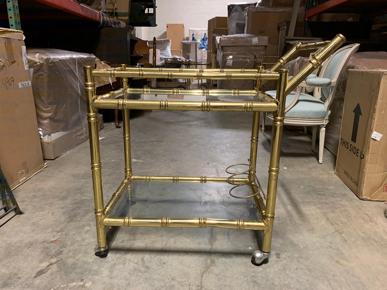 1970s Brass Faux Bamboo and Glass Bar Cart 4