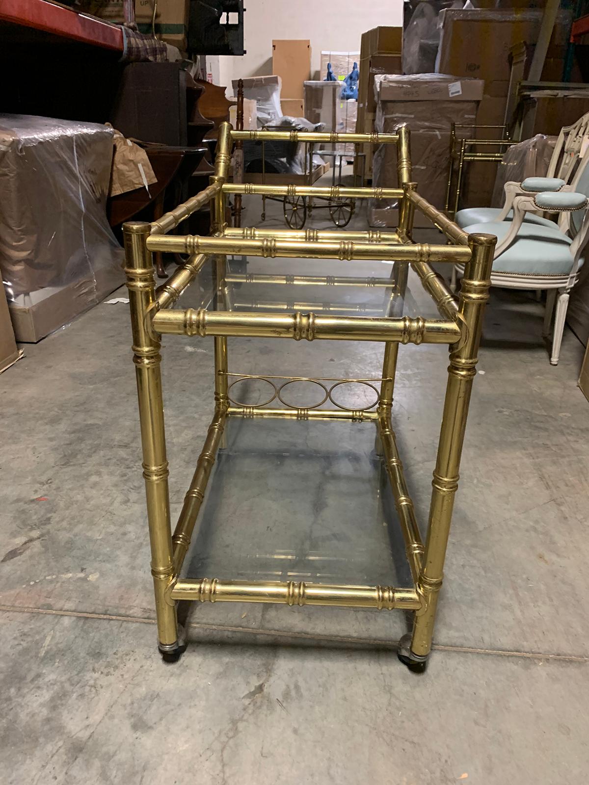 1970s Brass Faux Bamboo and Glass Bar Cart 5