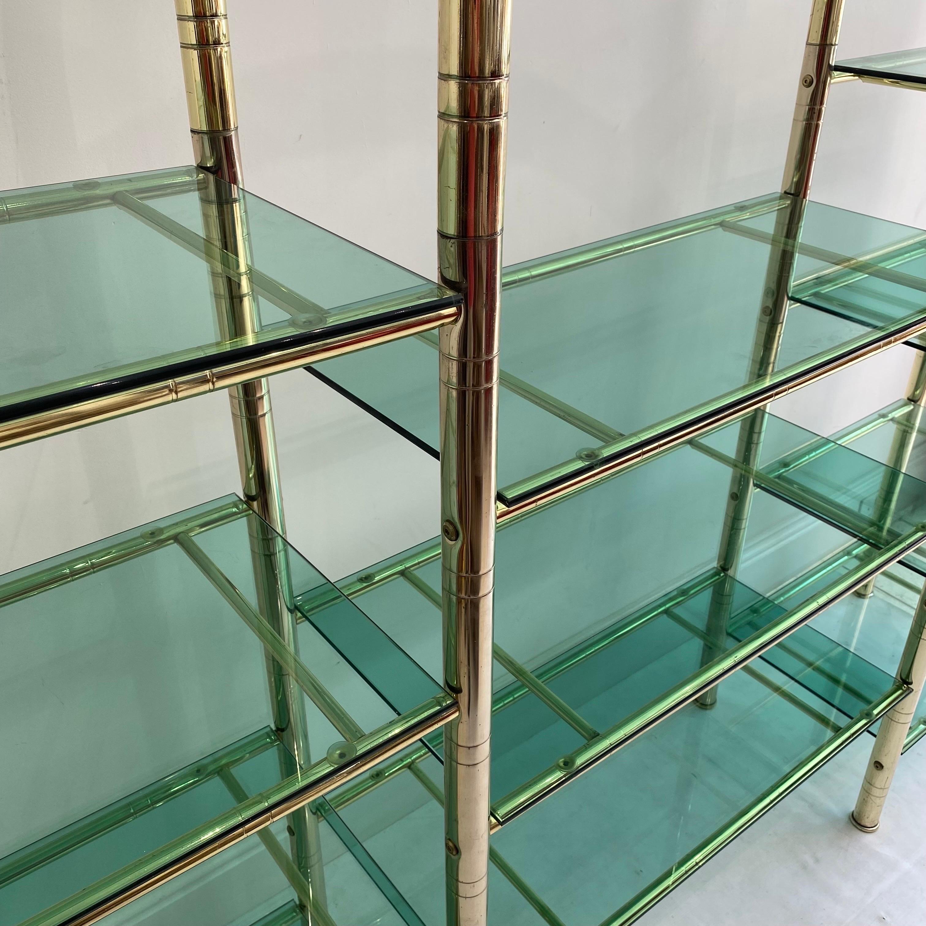 1970s Brass Faux Bamboo Glass Display Unit Hollywood Regency Zevi Rega 1980s  For Sale 5
