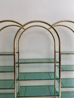 1970s Brass Faux Bamboo Glass Display Unit Hollywood Regency Zevi Rega 1980s