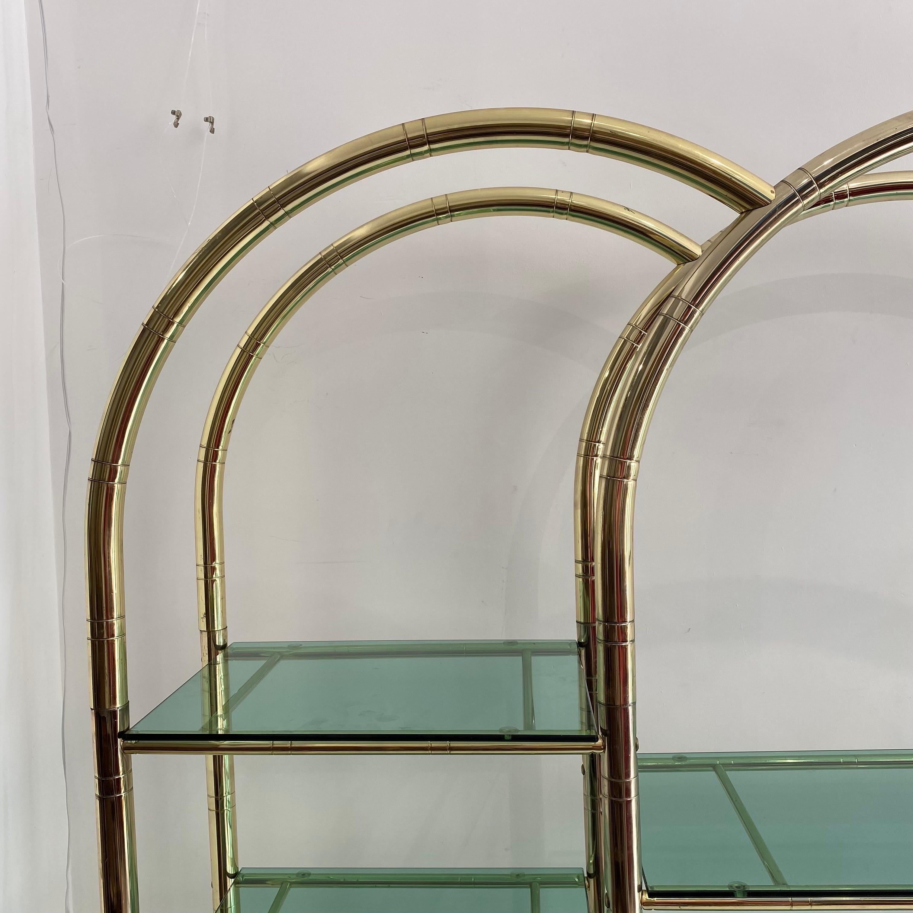 Lacquered 1970s Brass Faux Bamboo Glass Display Unit Hollywood Regency Zevi Rega 1980s  For Sale