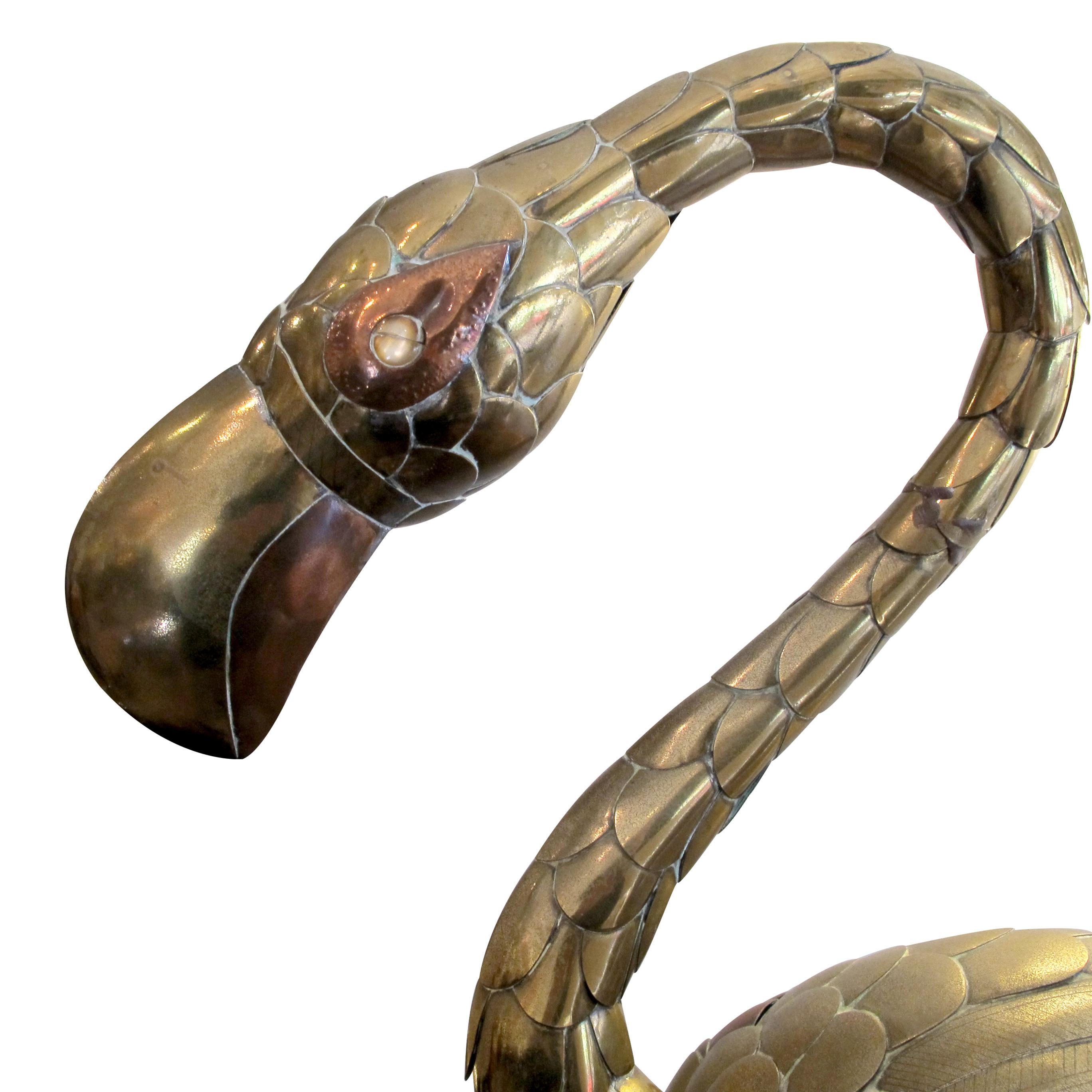 Flamingo-Skulptur aus Messing von Sergio Bustamante, Mexiko, 1970er Jahre im Angebot 1