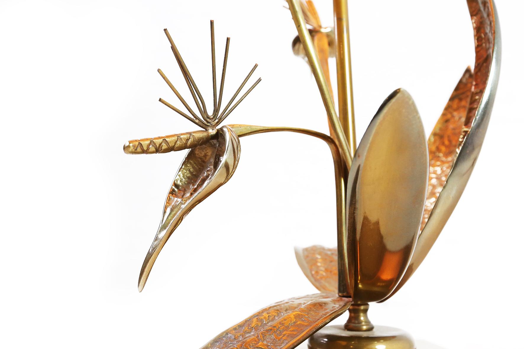 1970s Brass Flower Table Lamp in the Manner of Maison Charles 2