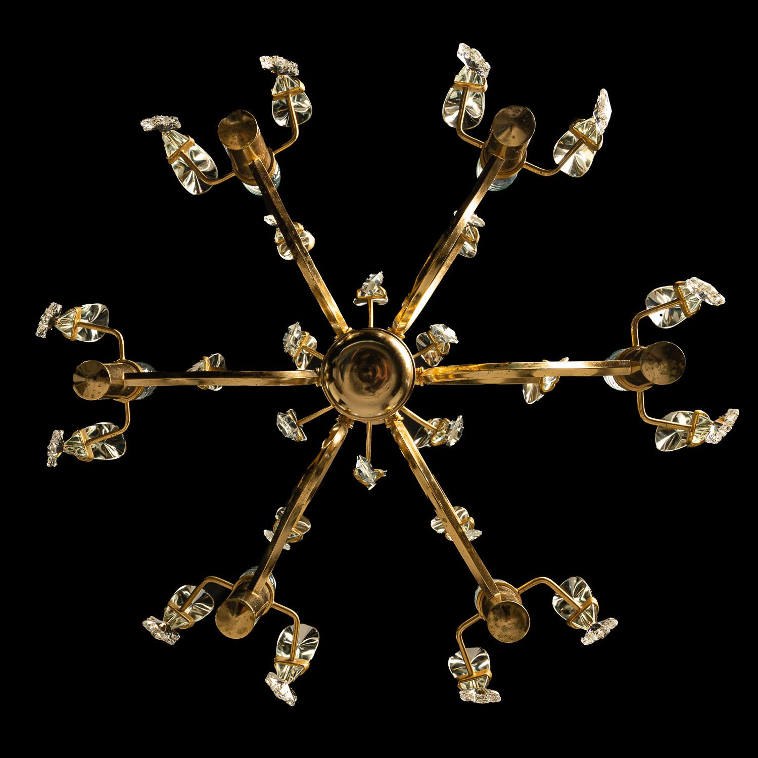 1970's Brass & Glass Chandelier by Gaetano Sciolari For Sale 5