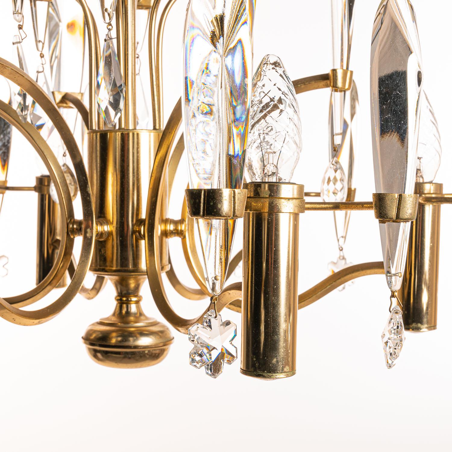 Italian 1970's Brass & Glass Chandelier by Gaetano Sciolari For Sale