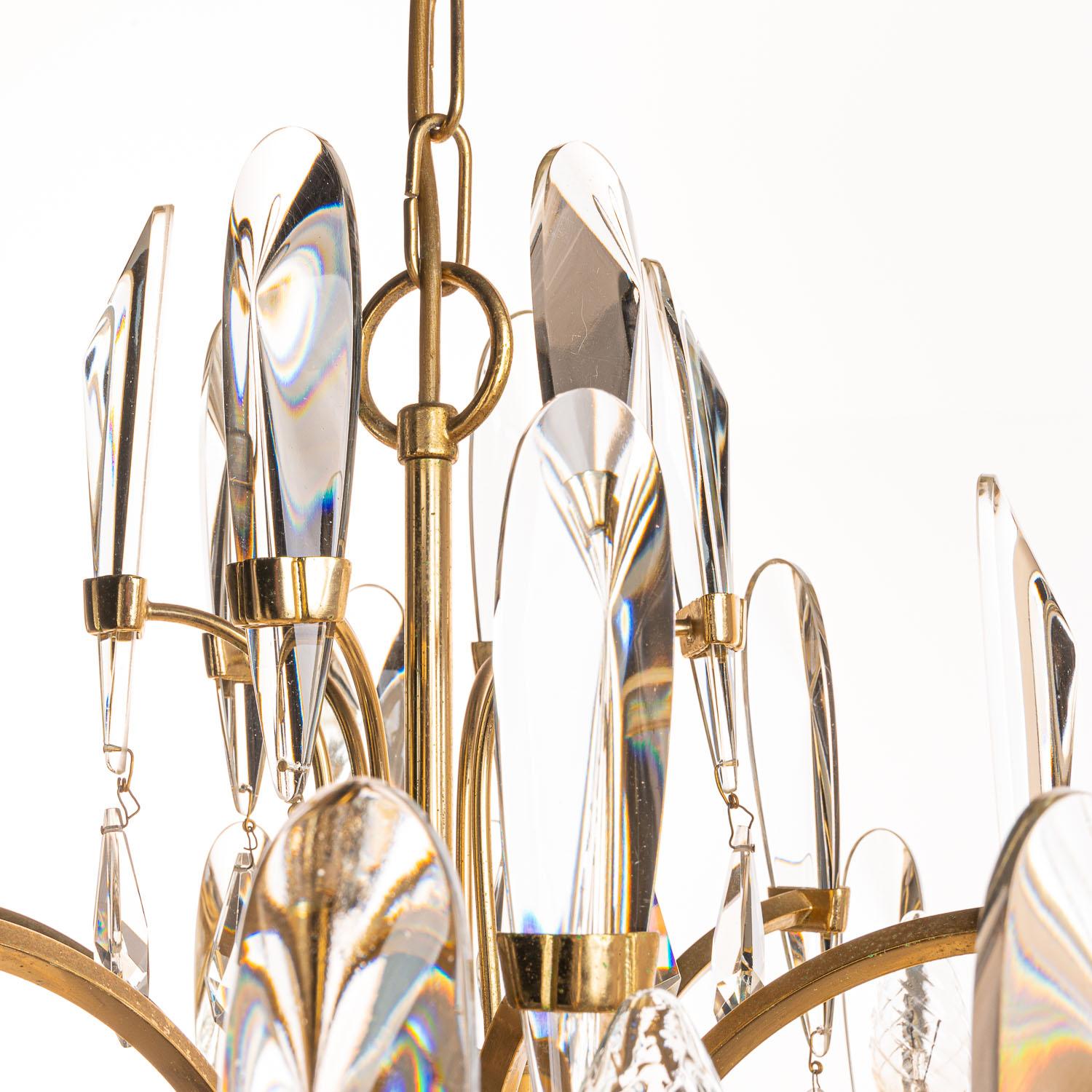 1970's Brass & Glass Chandelier by Gaetano Sciolari For Sale 1