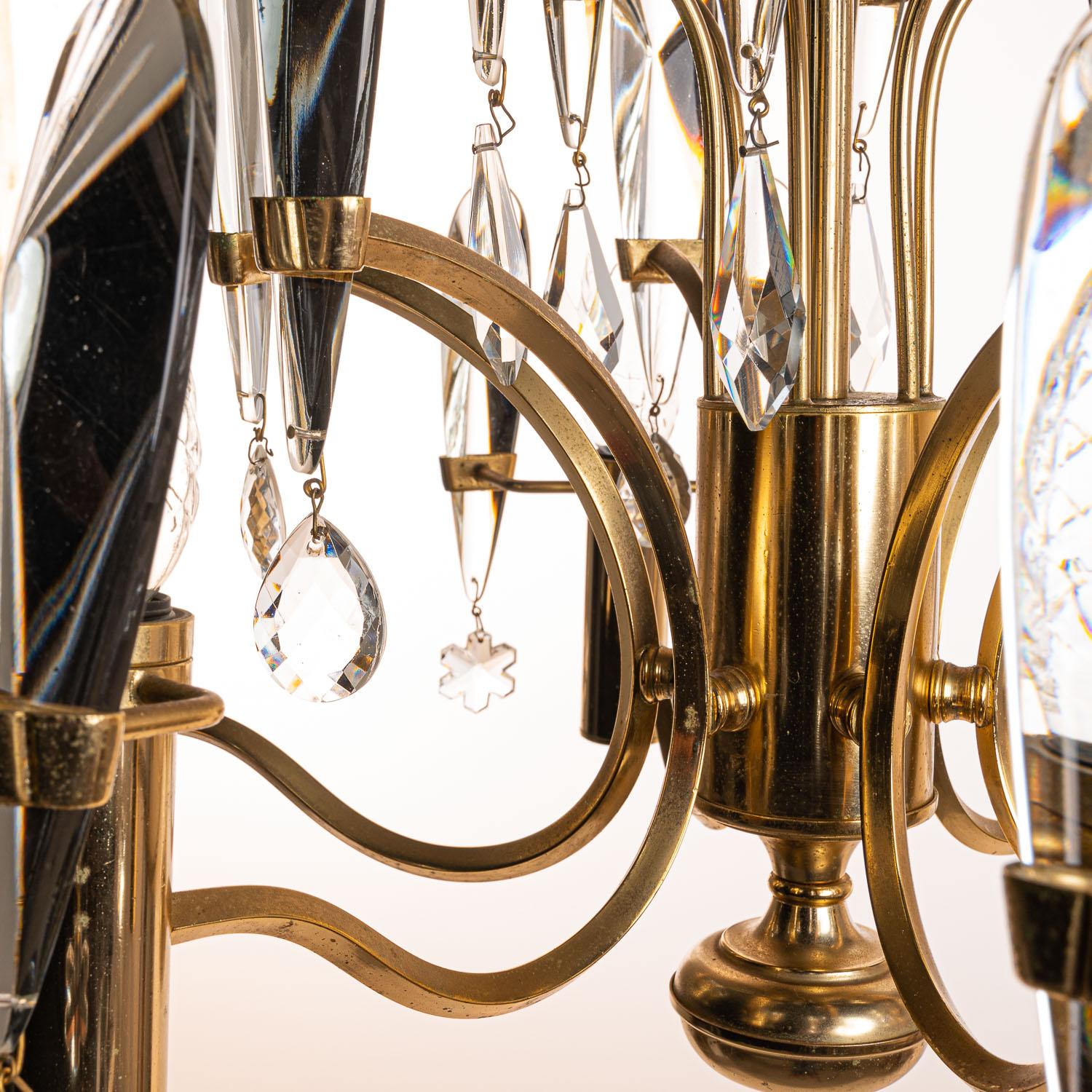 1970's Brass & Glass Chandelier by Gaetano Sciolari For Sale 2