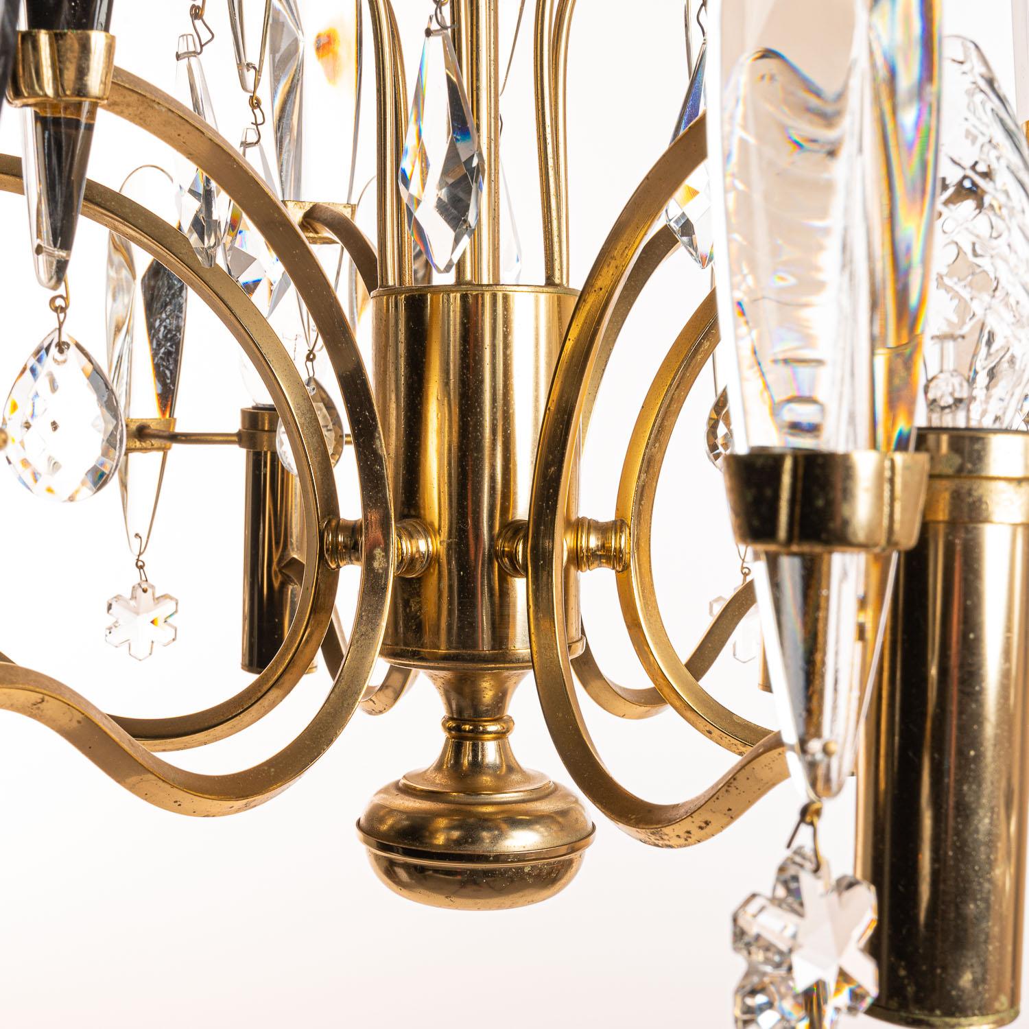 1970's Brass & Glass Chandelier by Gaetano Sciolari For Sale 3