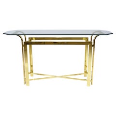 Mesa consola de latón y cristal de los años 70, de Milo Baughman. Atribuida a DIA