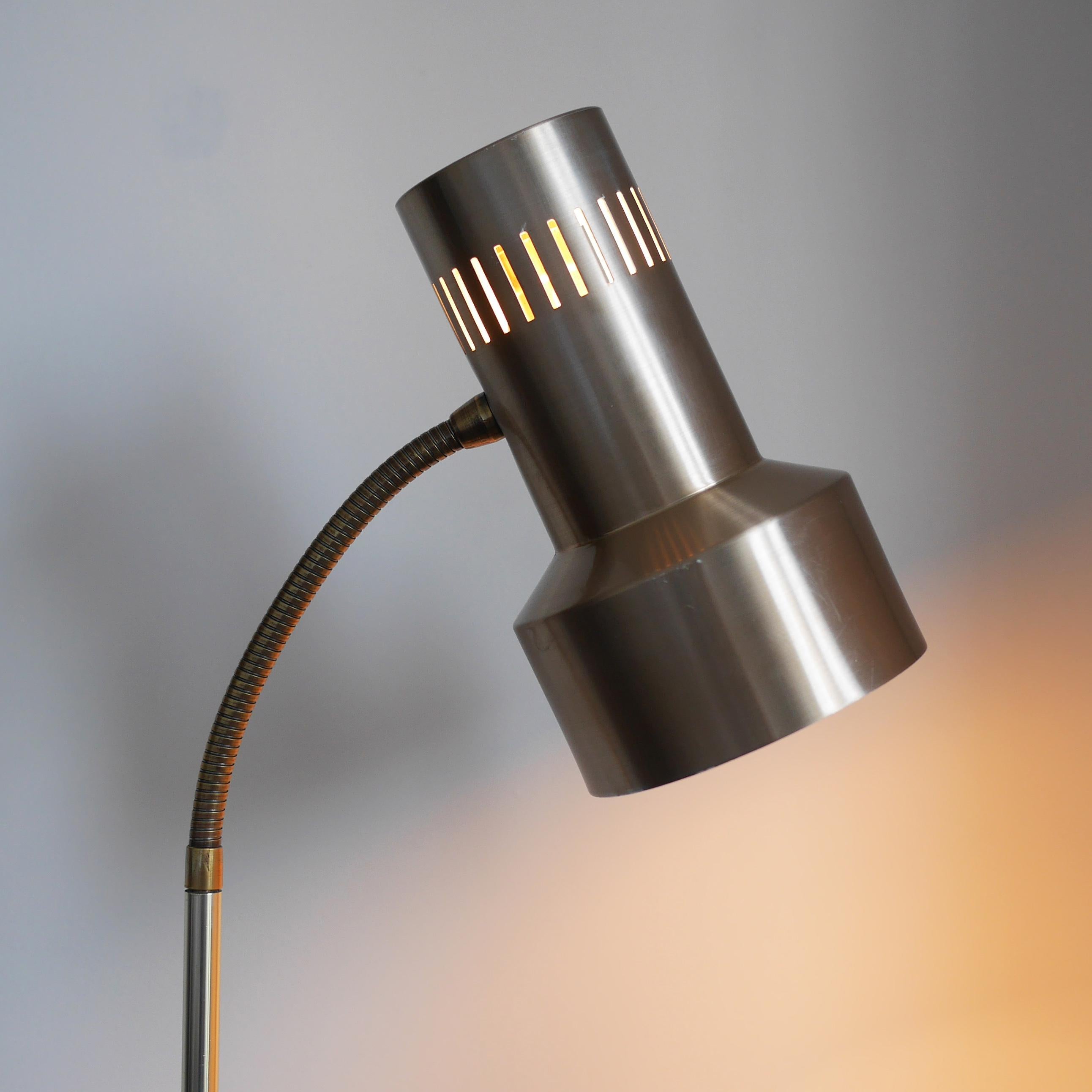 Aluminum 1970s Brass Gooseneck Reading Light Floorlamp For Sale