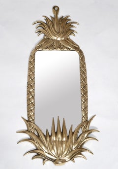 1970s Brass Hand-Carved Pineapple Shaped Rectangle Wall Mirror Art Deco Style