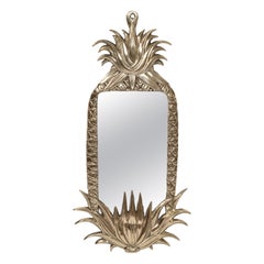 1970s Brass Hand-Carved Pineapple Shaped Rectangle Wall Mirror Art Deco Style