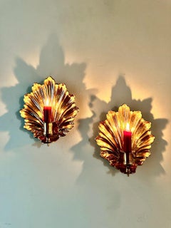 1970s Brass Hollywood Regency Shell Candleholders