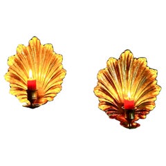 1970s Brass Hollywood Regency Shell Candleholders