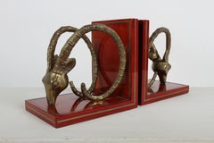1970s Brass Ibex Bookends on Wood Bases in the style of Alain Chervet