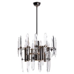 1970's Brass, Iron & Glass Chandelier by Gaetano Sciolari