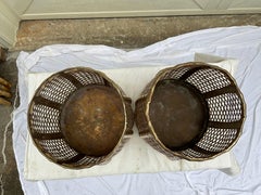1970s Brass Lattice Garden Seats, A Pair