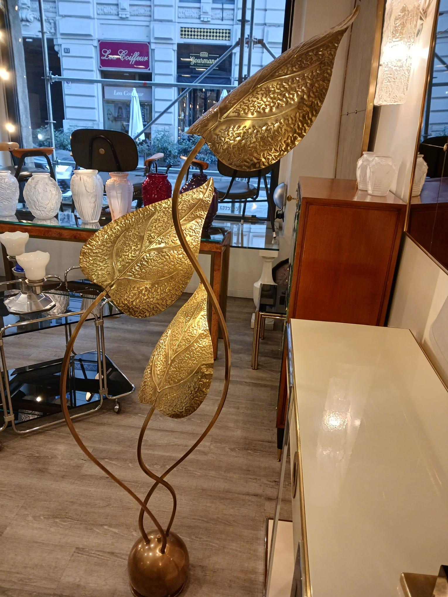 1970s Brass Leaves Floor Lamp  8