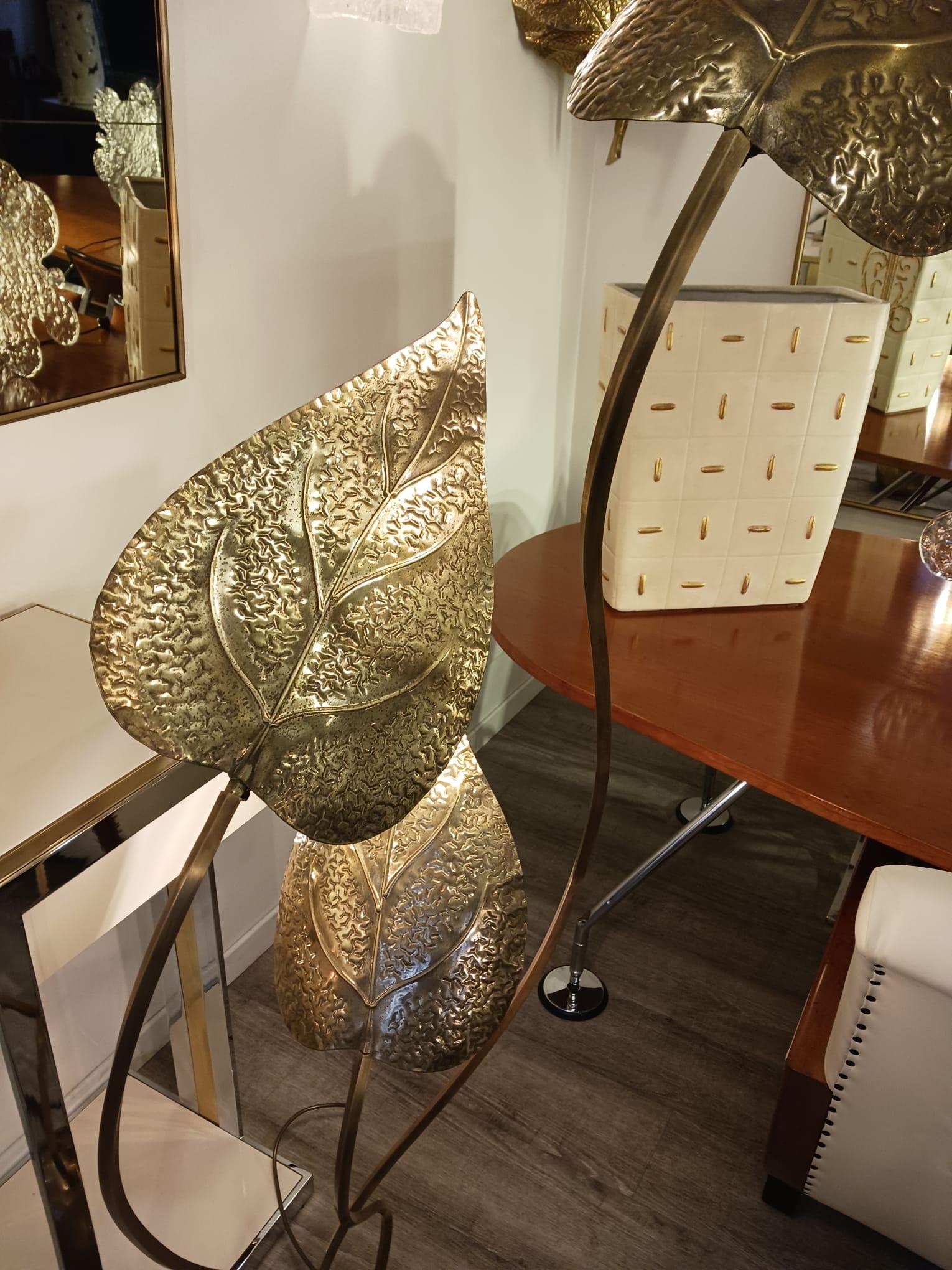 Modern 1970s Brass Leaves Floor Lamp 