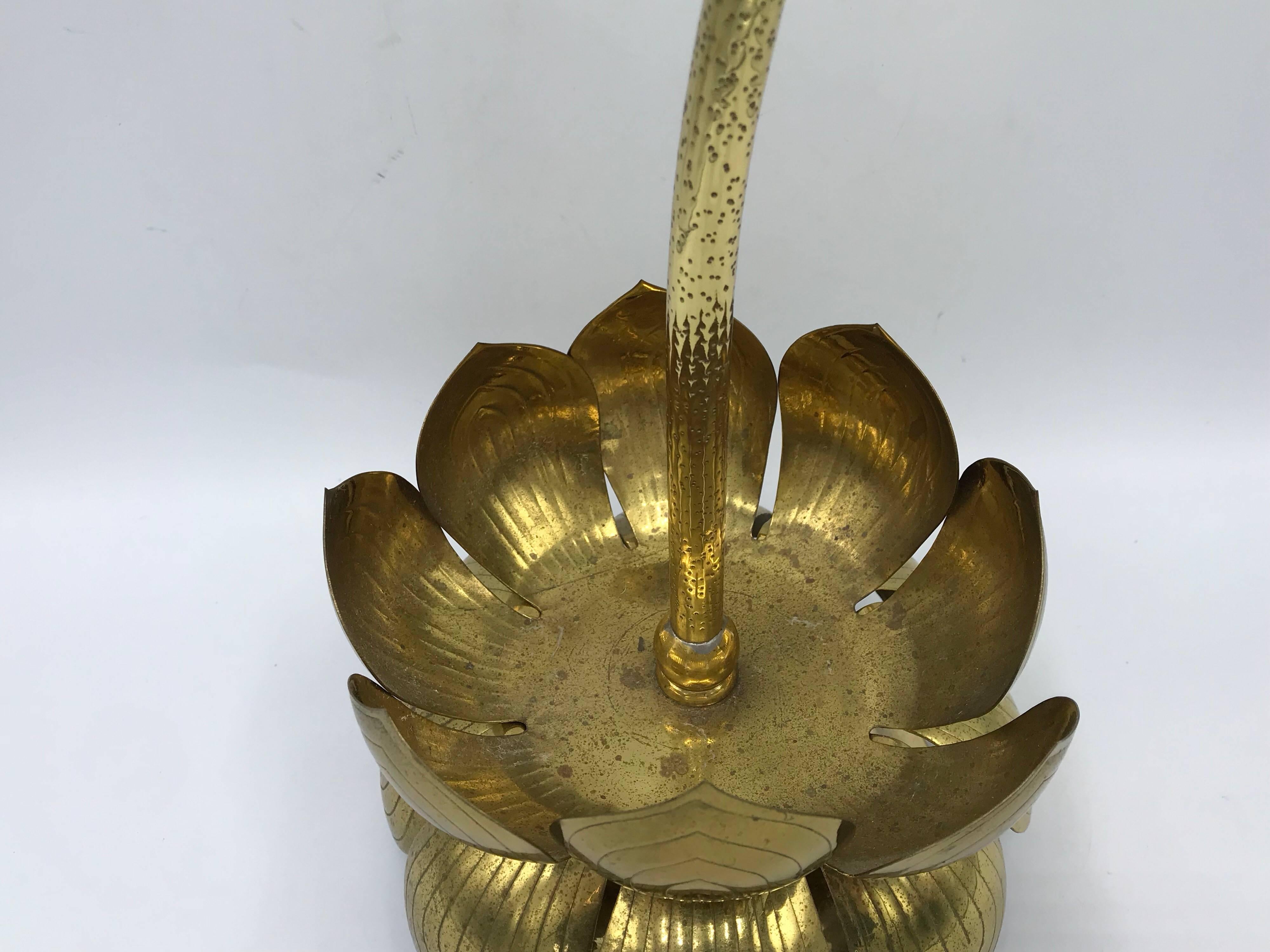 1970s Brass Lotus Sculpture Candleholder In Good Condition In Richmond, VA