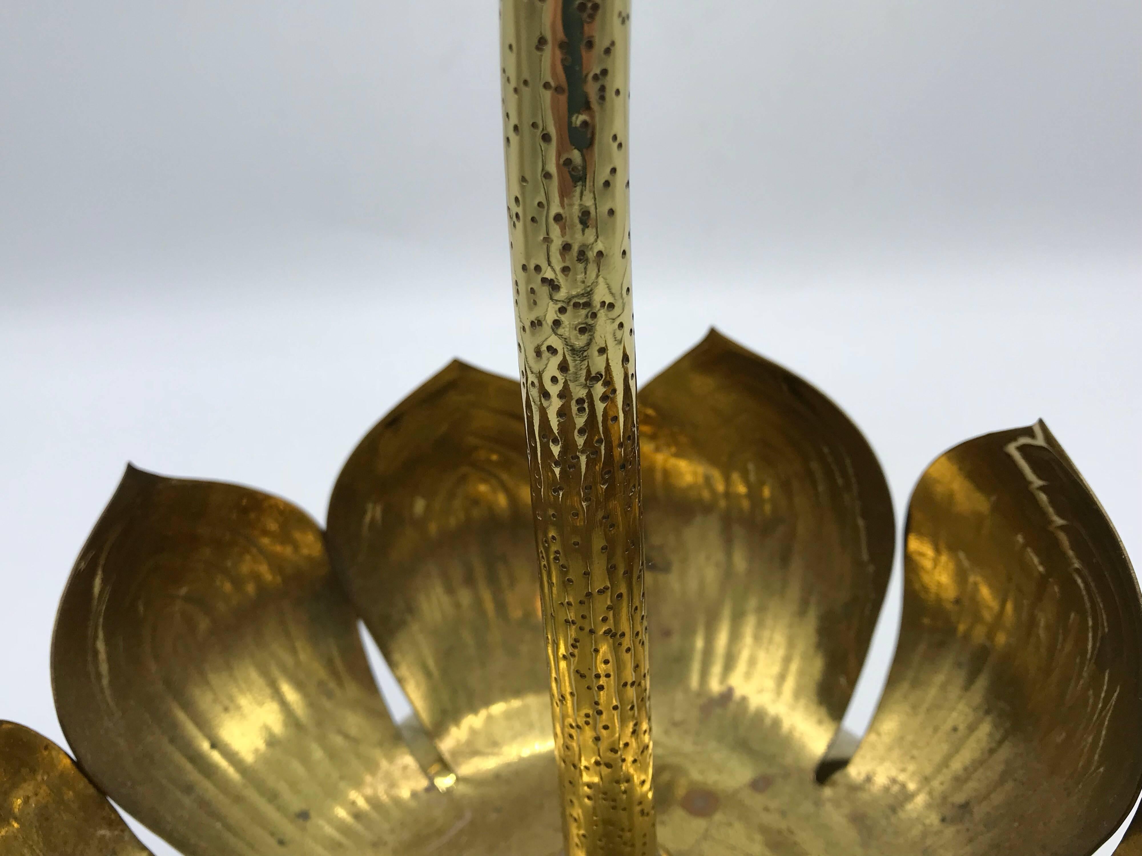 20th Century 1970s Brass Lotus Sculpture Candleholder