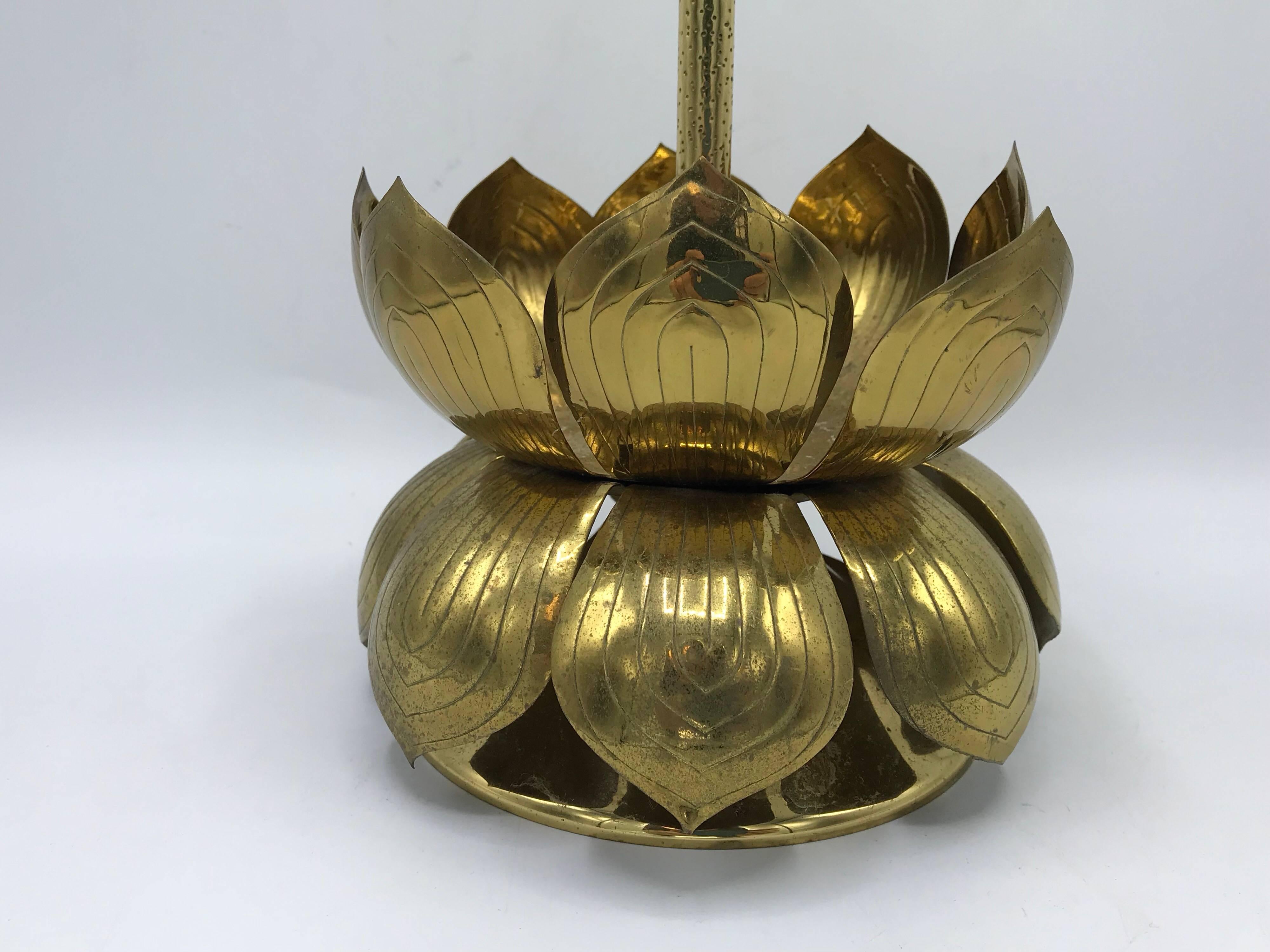 1970s Brass Lotus Sculpture Candleholder 1