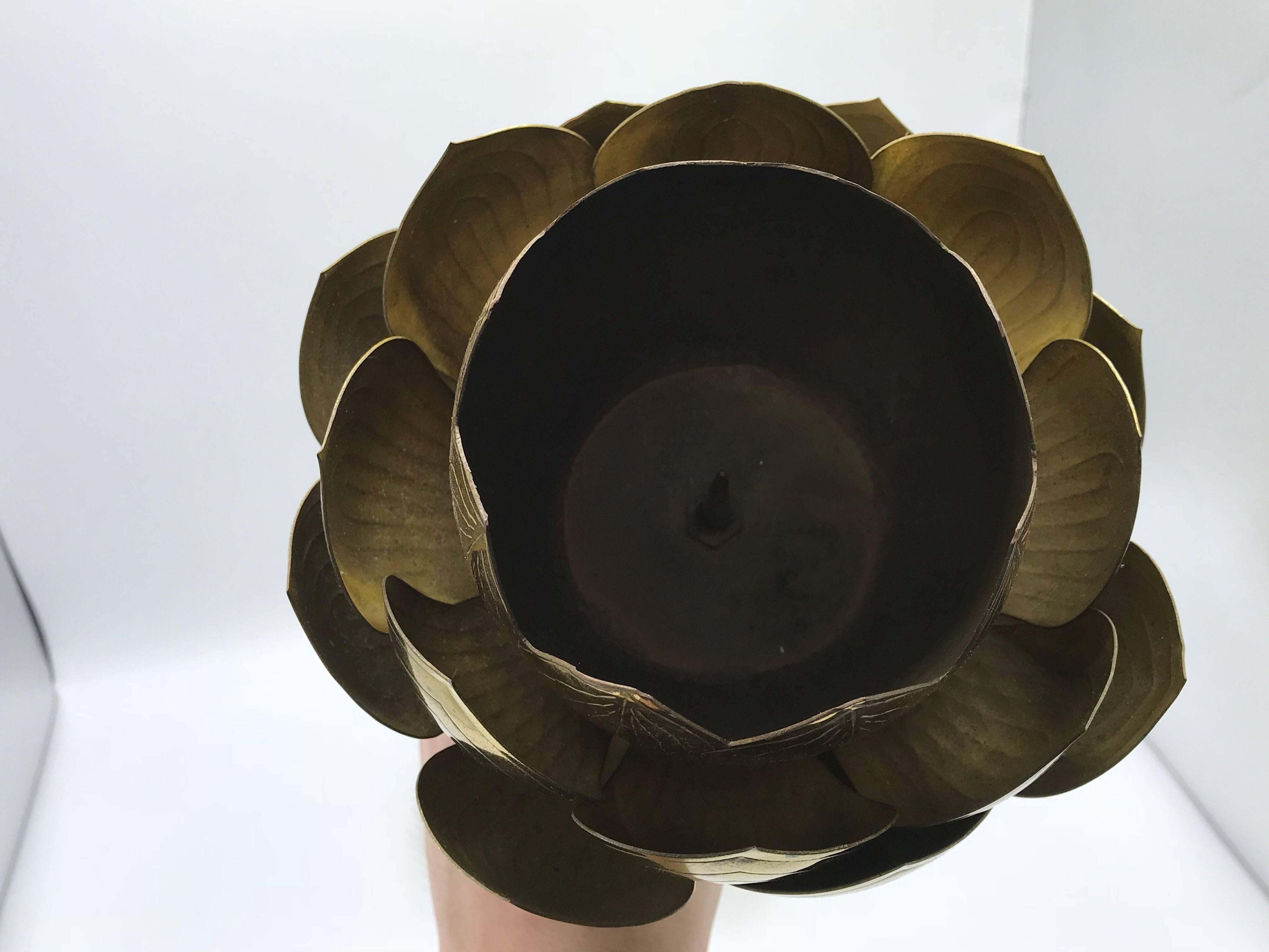 1970s Brass Lotus Sculpture Candleholder 2