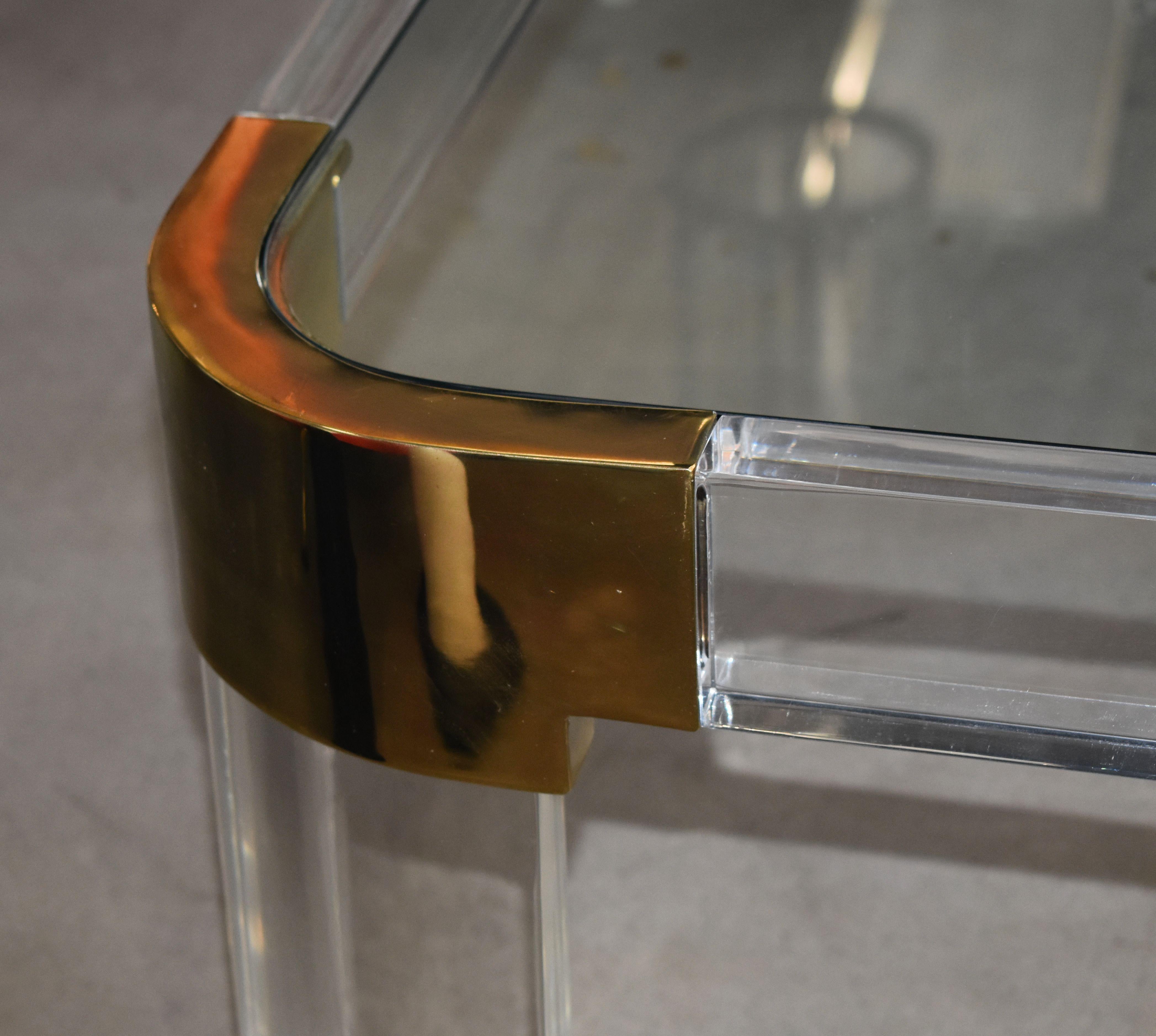 1970s Brass and Lucite Coffee Table Signed by Charles Hollis Jones For ...