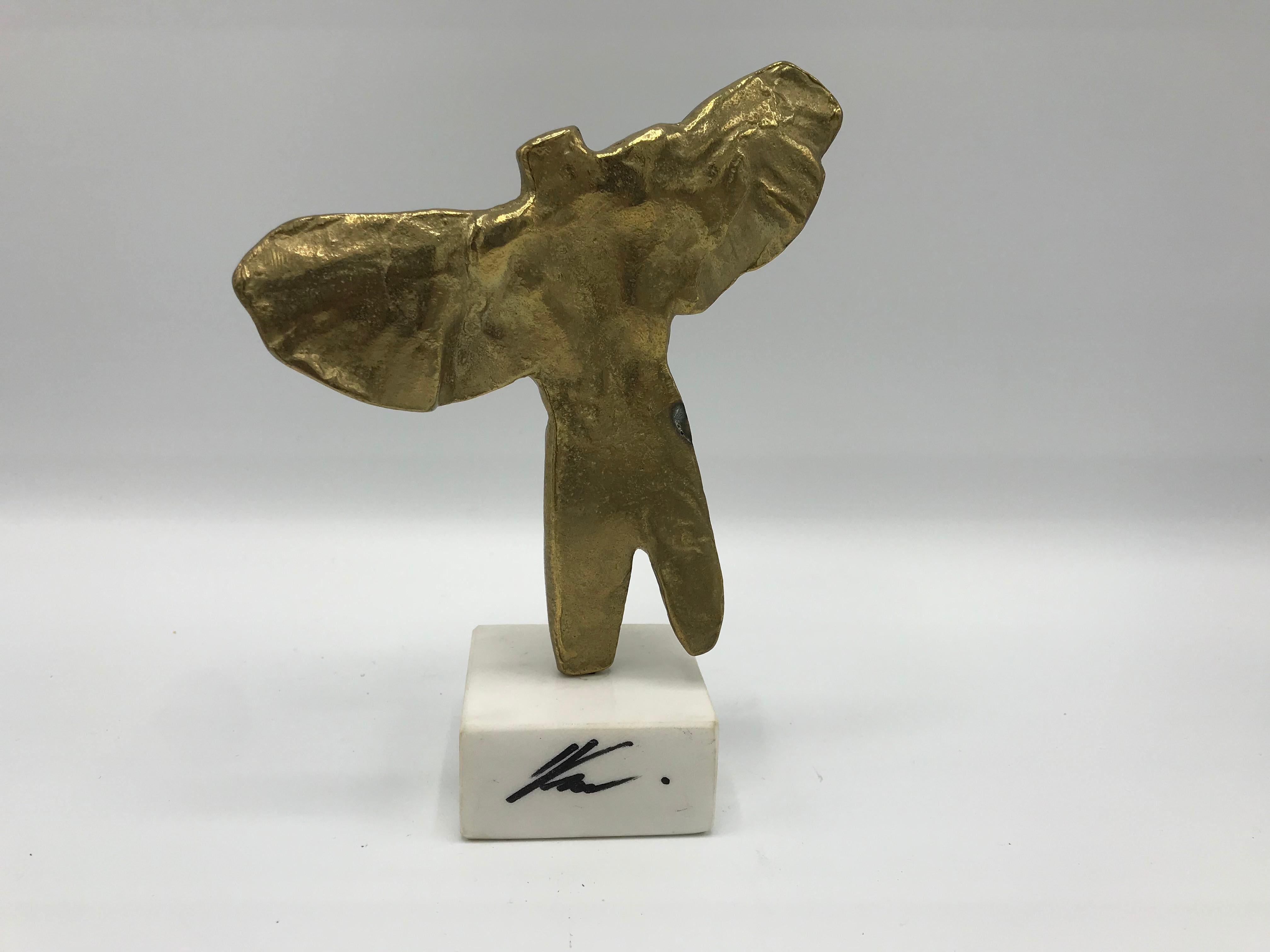 20th Century 1970s Brass Male Angel Sculpture on Marble Base