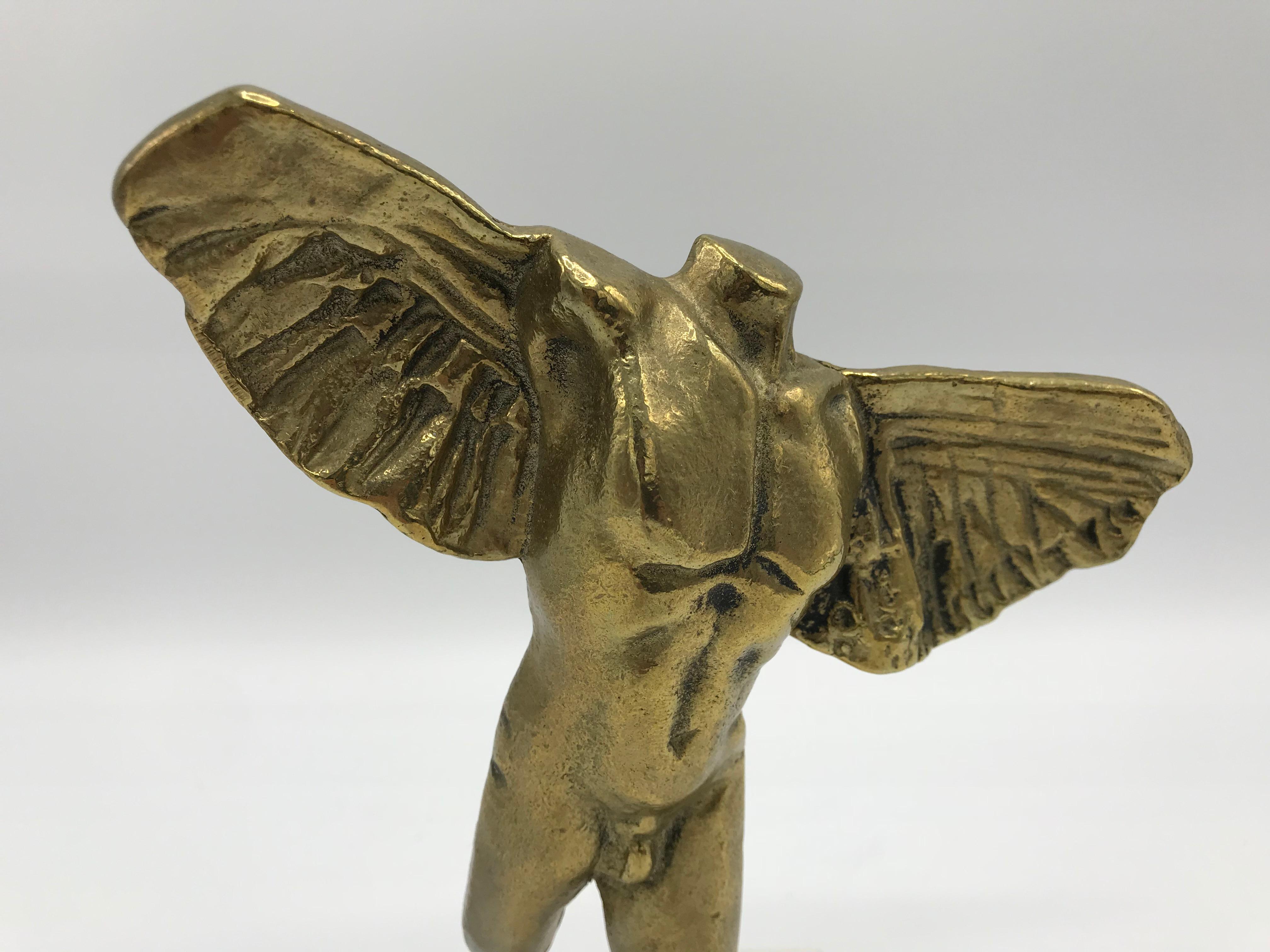 1970s Brass Male Angel Sculpture on Marble Base 3