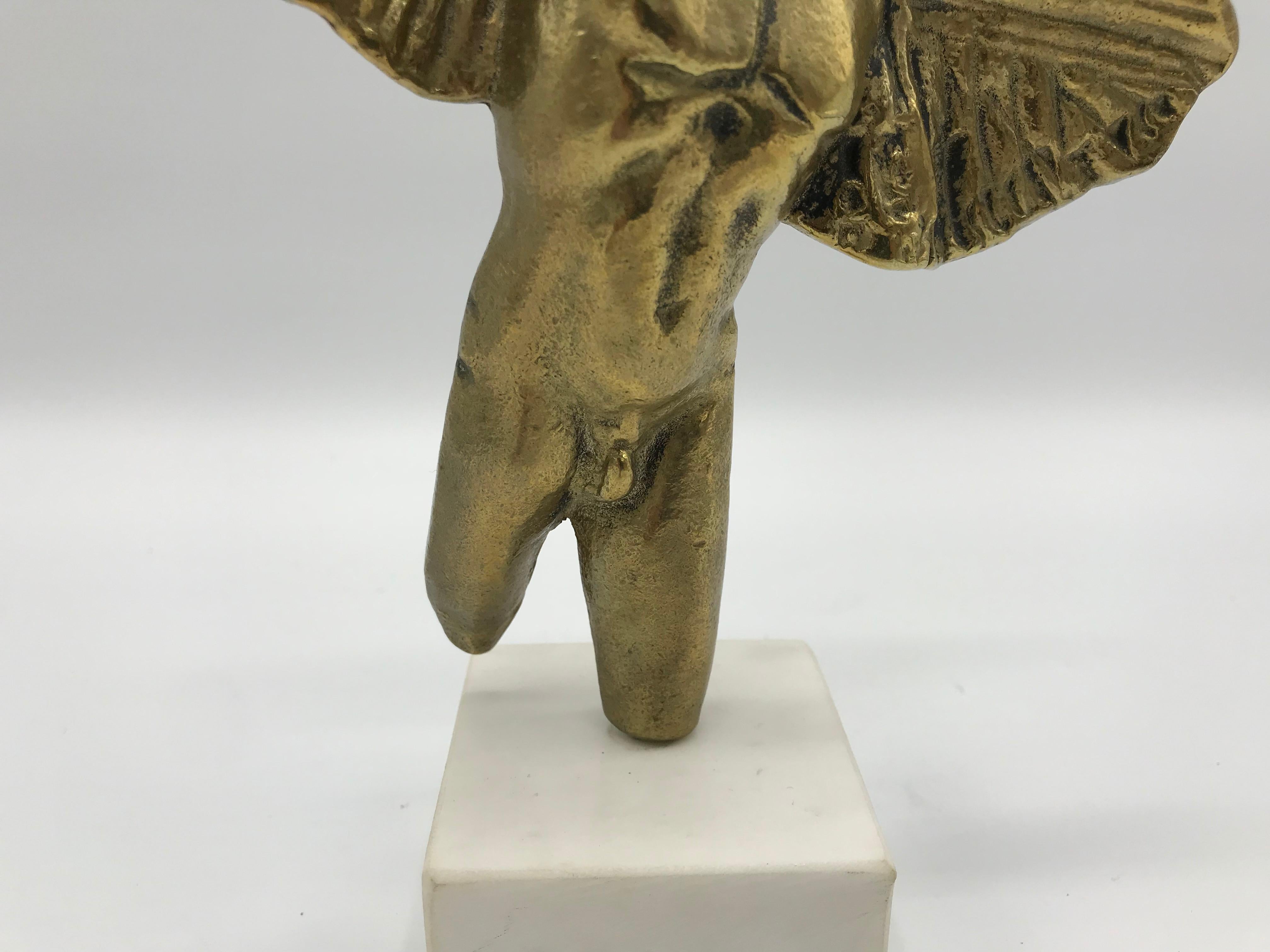 1970s Brass Male Angel Sculpture on Marble Base 4