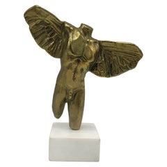 1970s Brass Male Angel Sculpture on Marble Base
