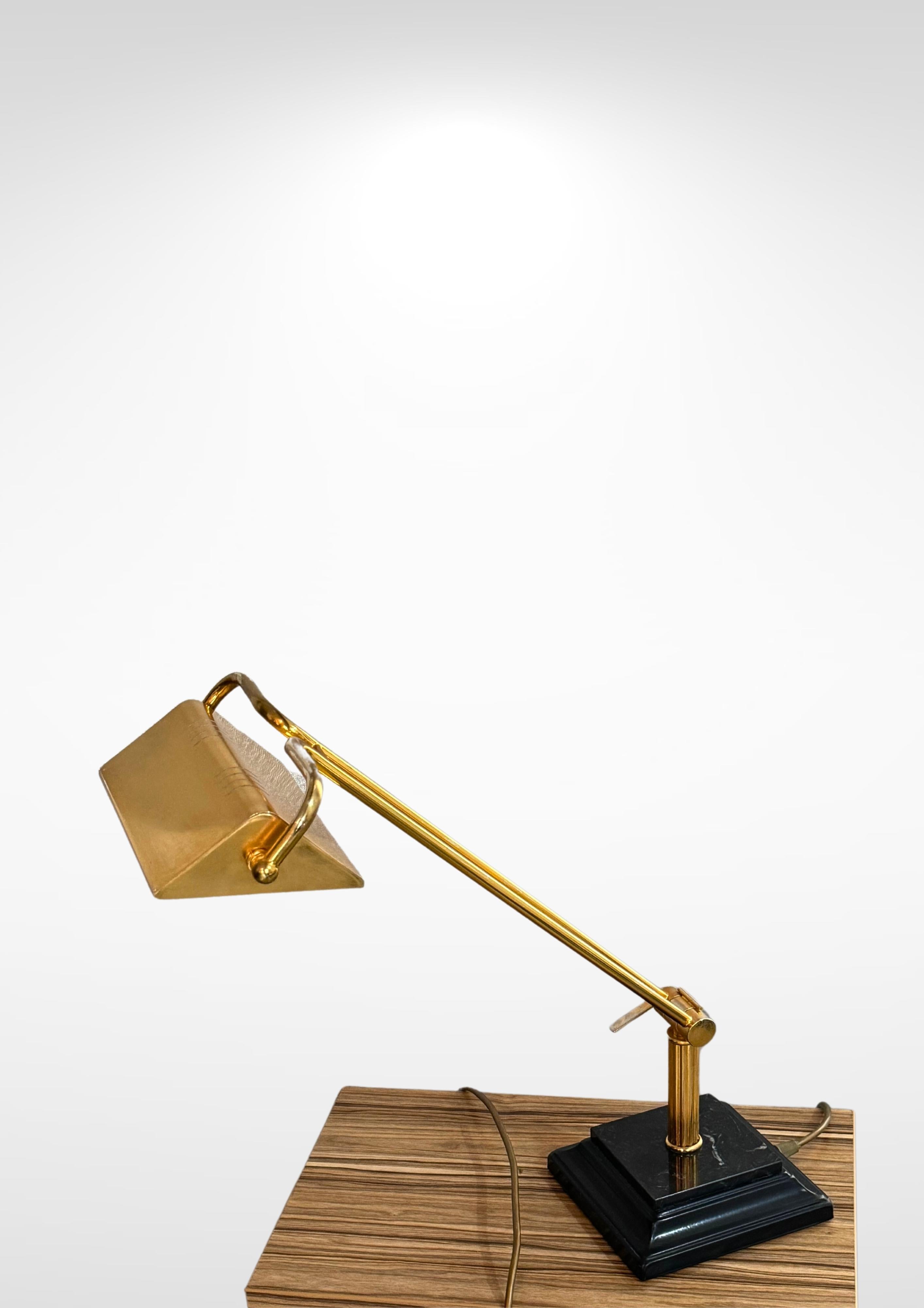Bauhaus 1970s Brass & Marble Articulated Desk Lamp // Italian Angle-poise Reading Light