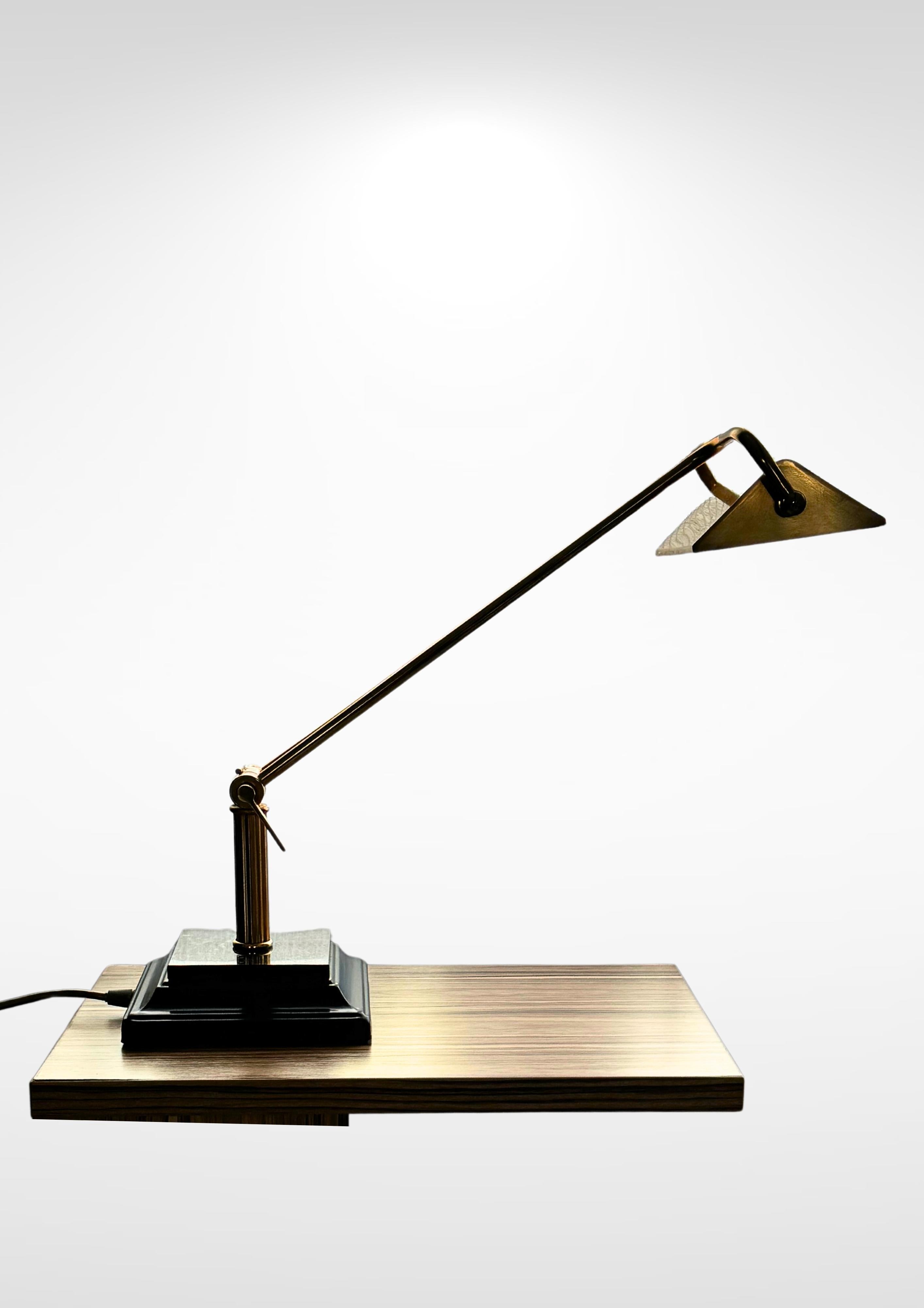 Other 1970s Brass & Marble Articulated Desk Lamp // Italian Angle-poise Reading Light