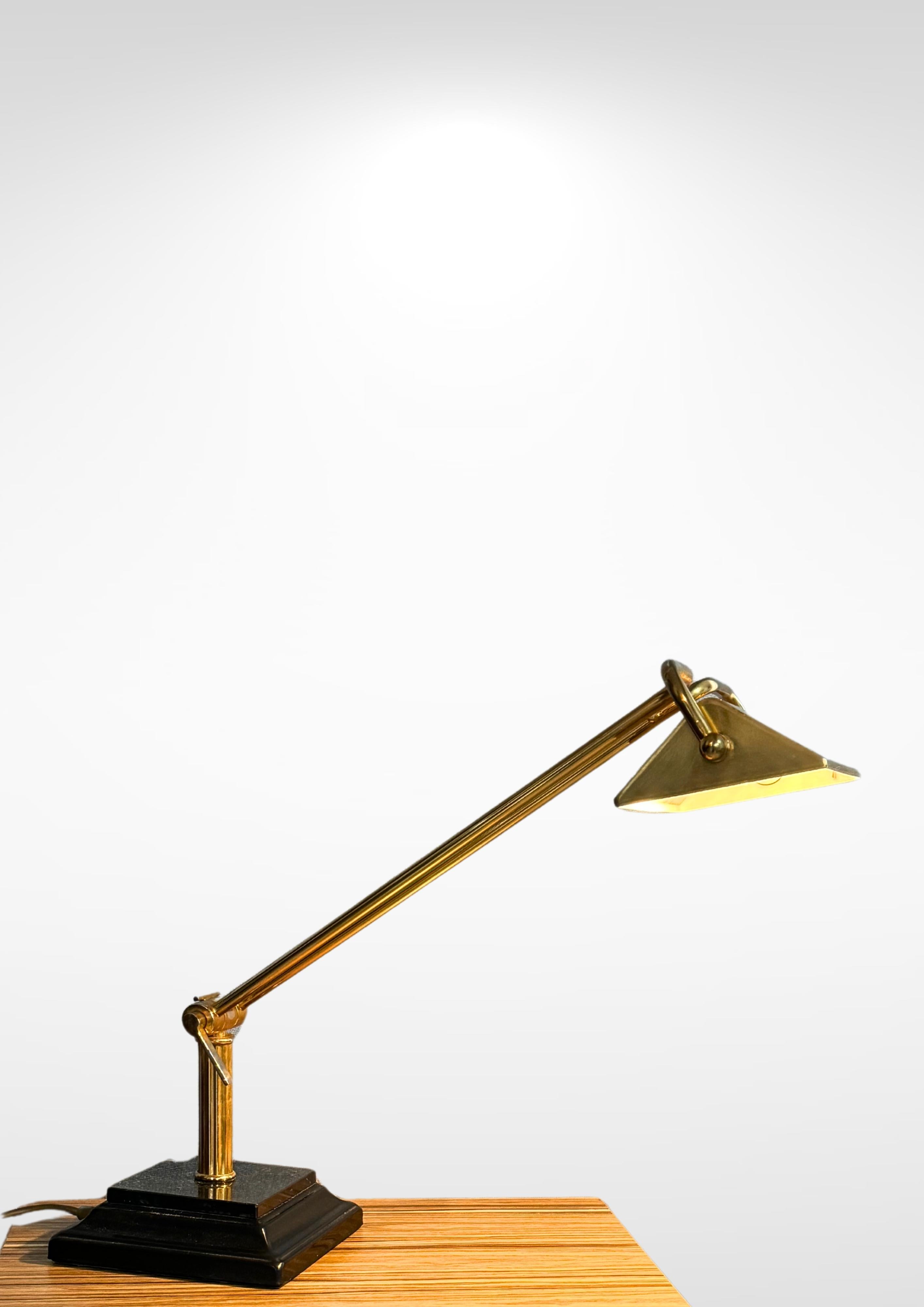 20th Century 1970s Brass & Marble Articulated Desk Lamp // Italian Angle-poise Reading Light
