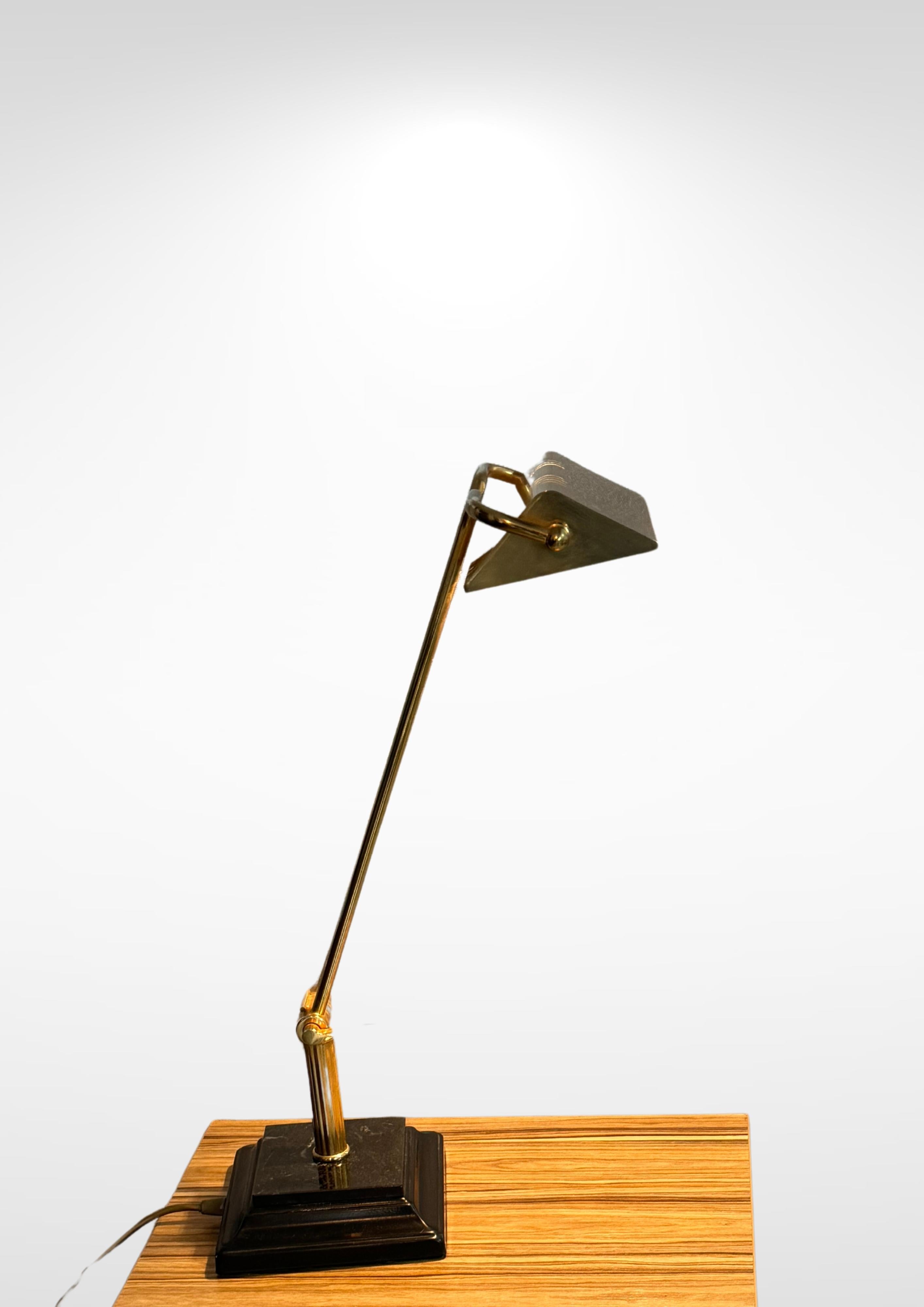 1970s Brass & Marble Articulated Desk Lamp // Italian Angle-poise Reading Light 1