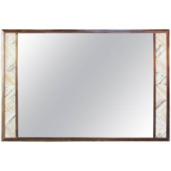 1970s Brass Mirror with Tessellated Travertine Inlay