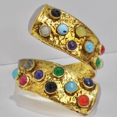 1970s Brass Multicolor Gemstone Cuff Bracelet