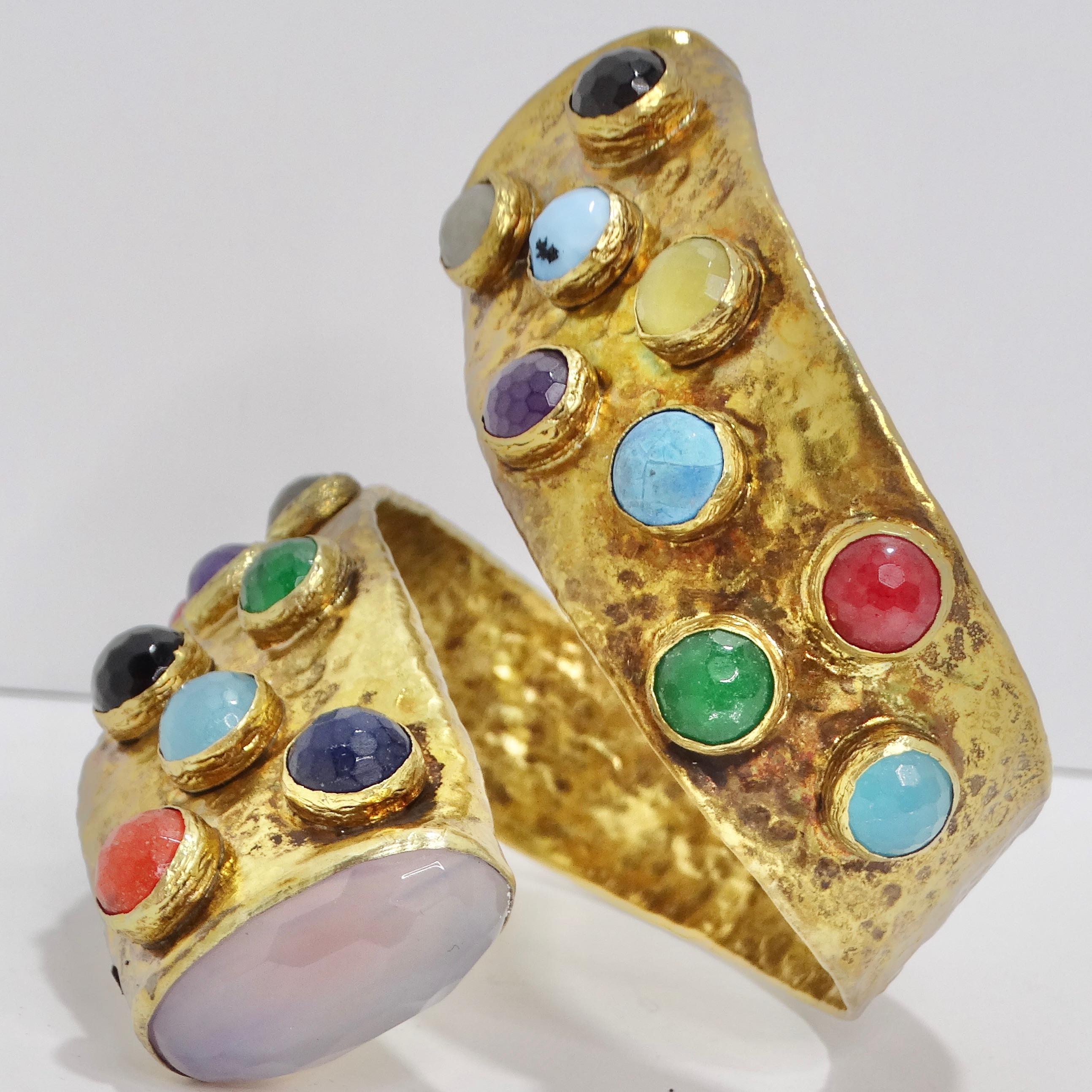 1970s Brass Multicolor Gemstone Cuff Bracelet In Excellent Condition For Sale In Scottsdale, AZ