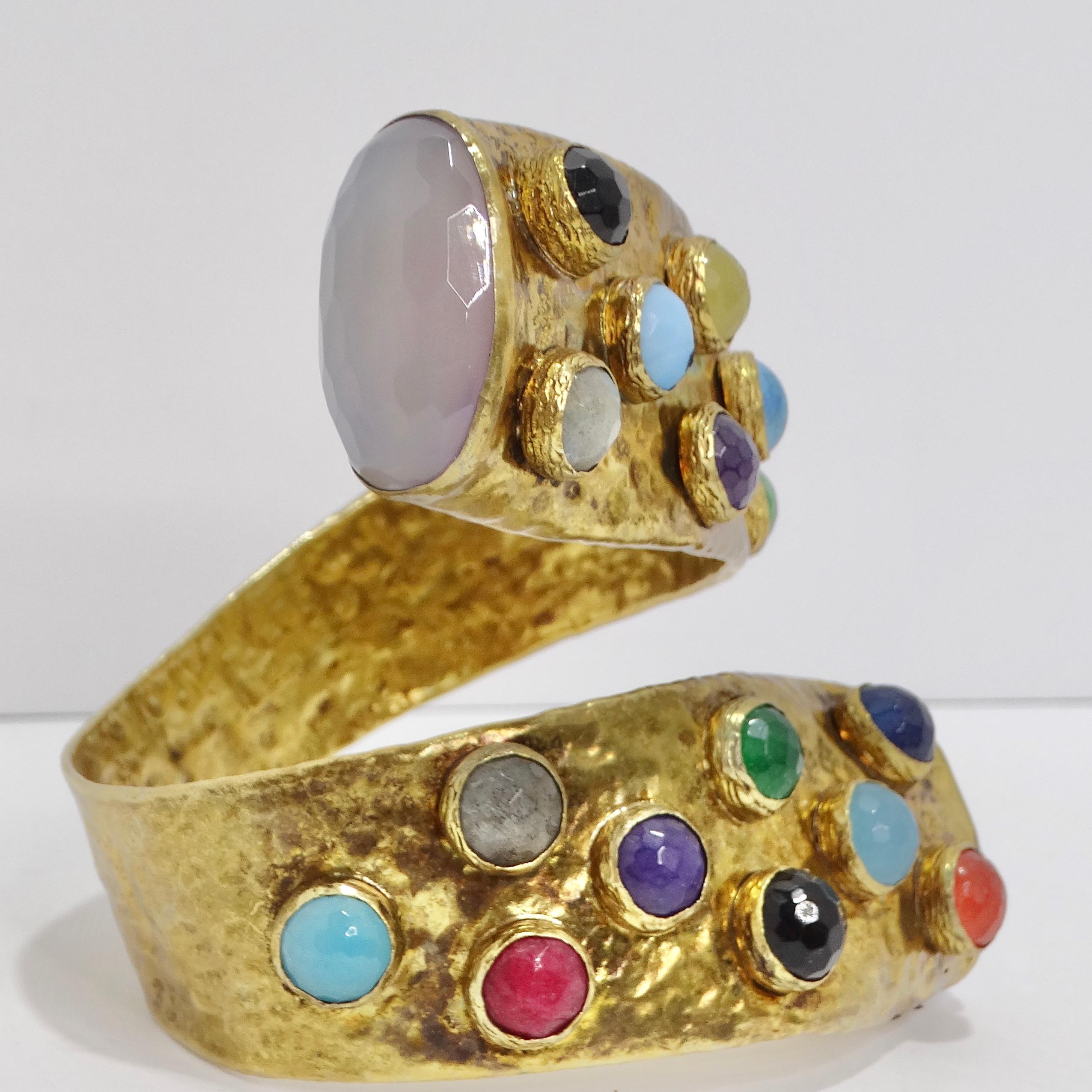1970s Brass Multicolor Gemstone Cuff Bracelet For Sale 1
