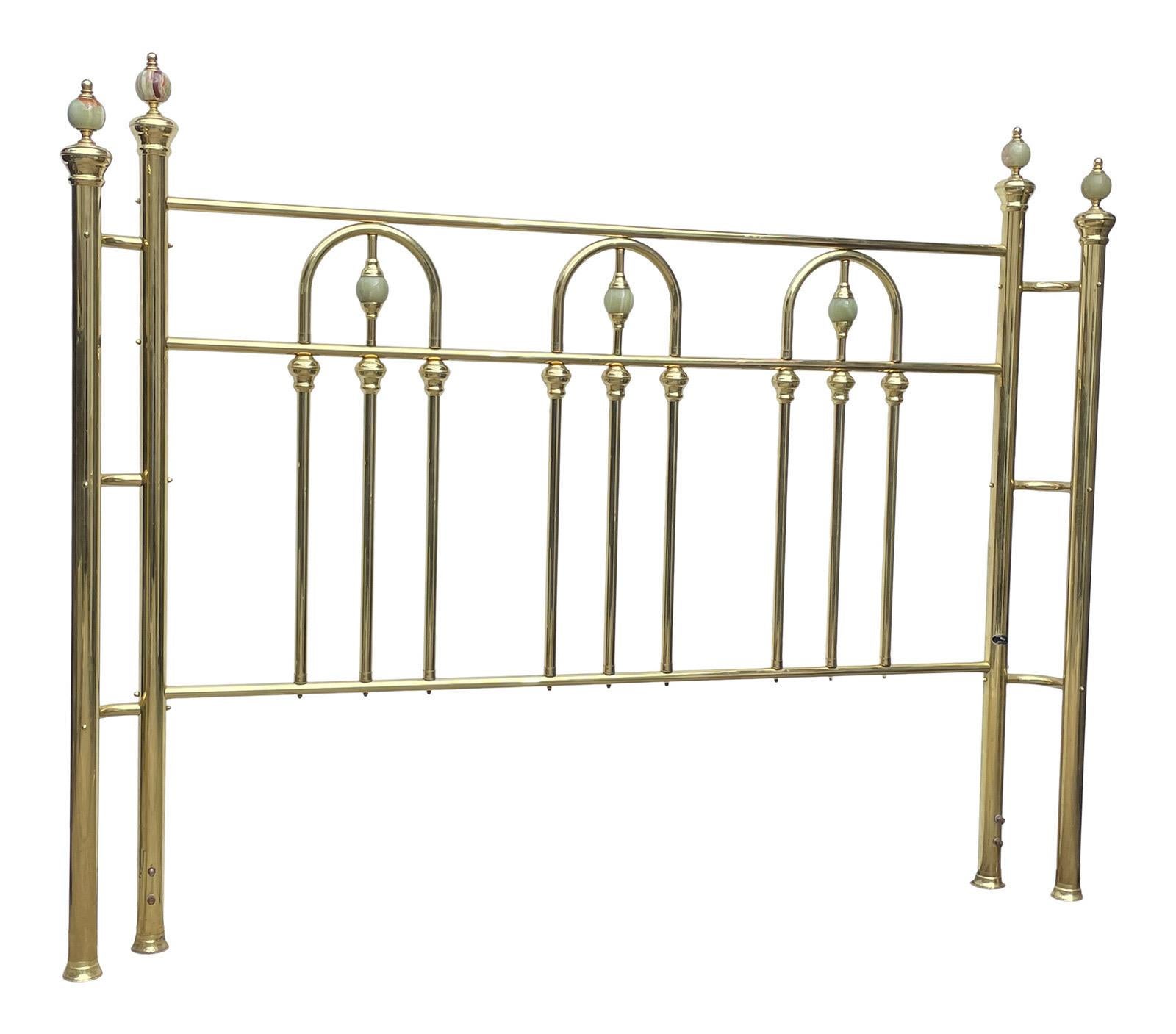 Art Nouveau 1970s Brass & Onyx California King Bed Head & Foot Board by Wesley Allen