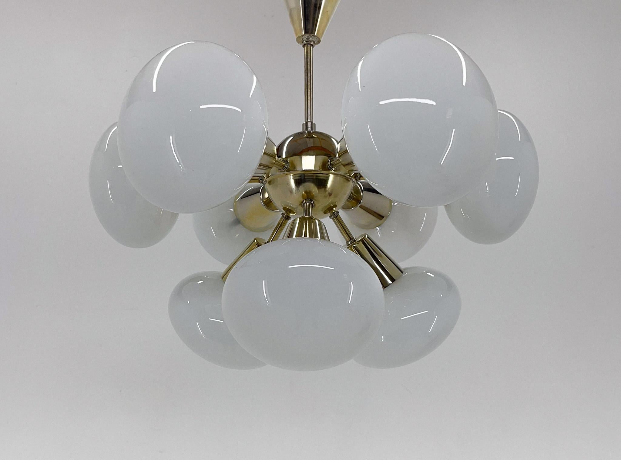 1970s Brass & Opaline Glass Sputnik Chandelier by Kamenicky Senov 6