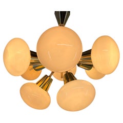 1970s Brass & Opaline Glass Sputnik Chandelier by Kamenicky Senov