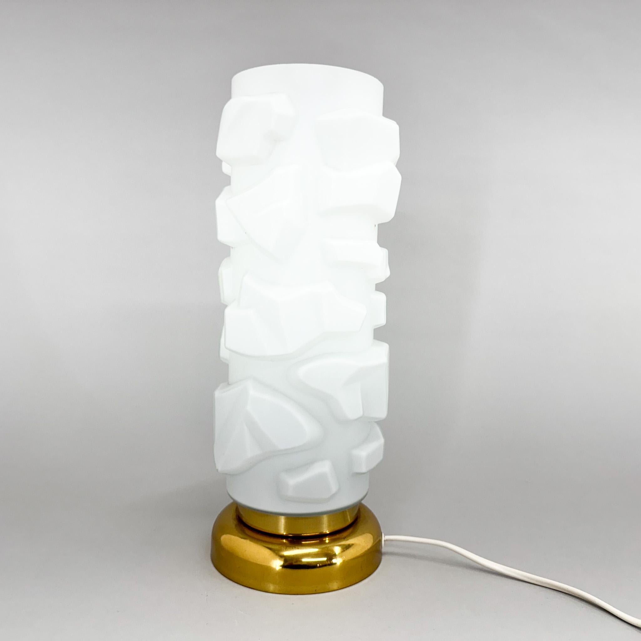 Mid-Century Modern 1970s Brass & Opaline Glass Table Lamp, Czechoslovakia For Sale