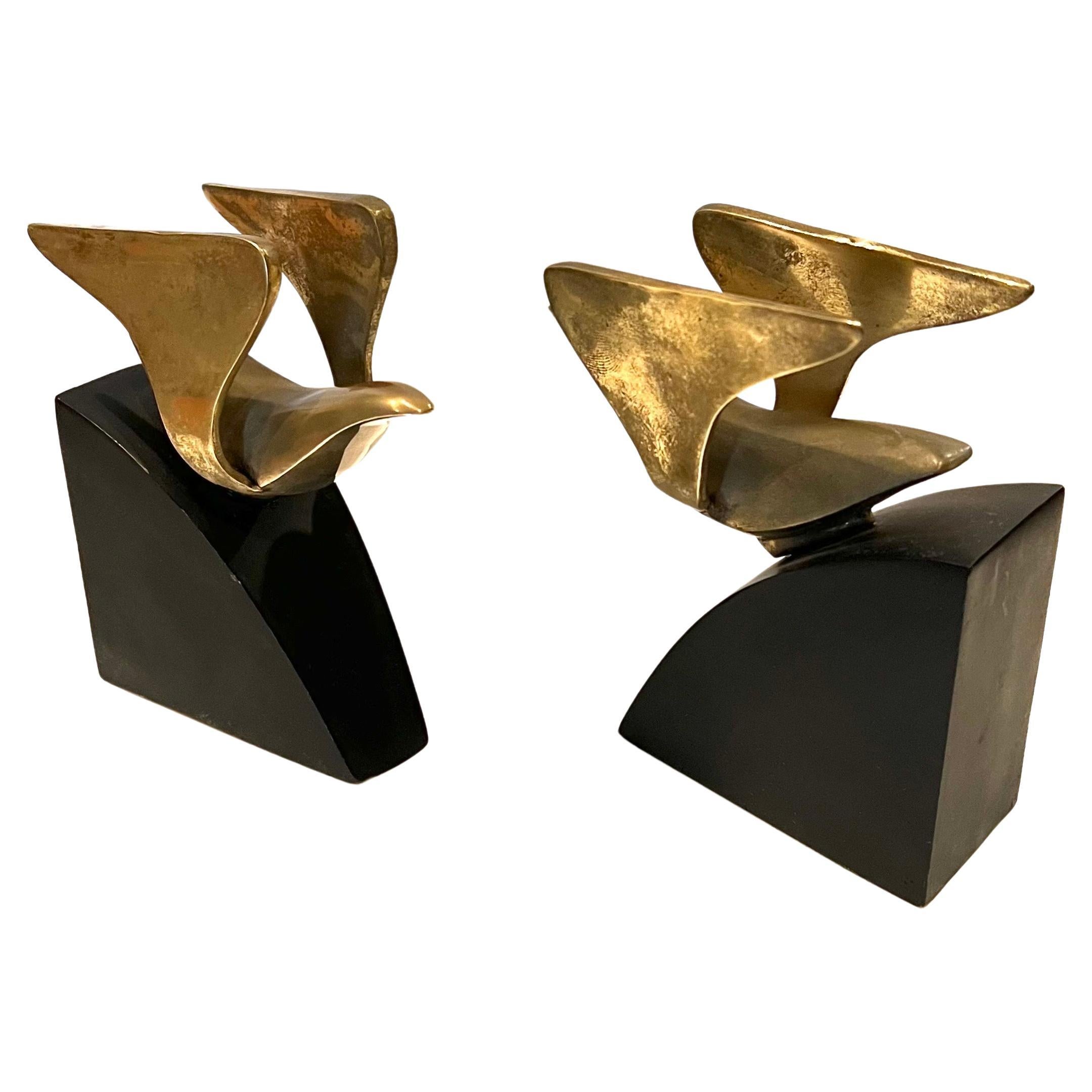 Mid-Century Modern 1970's Brass Pair of Bookends