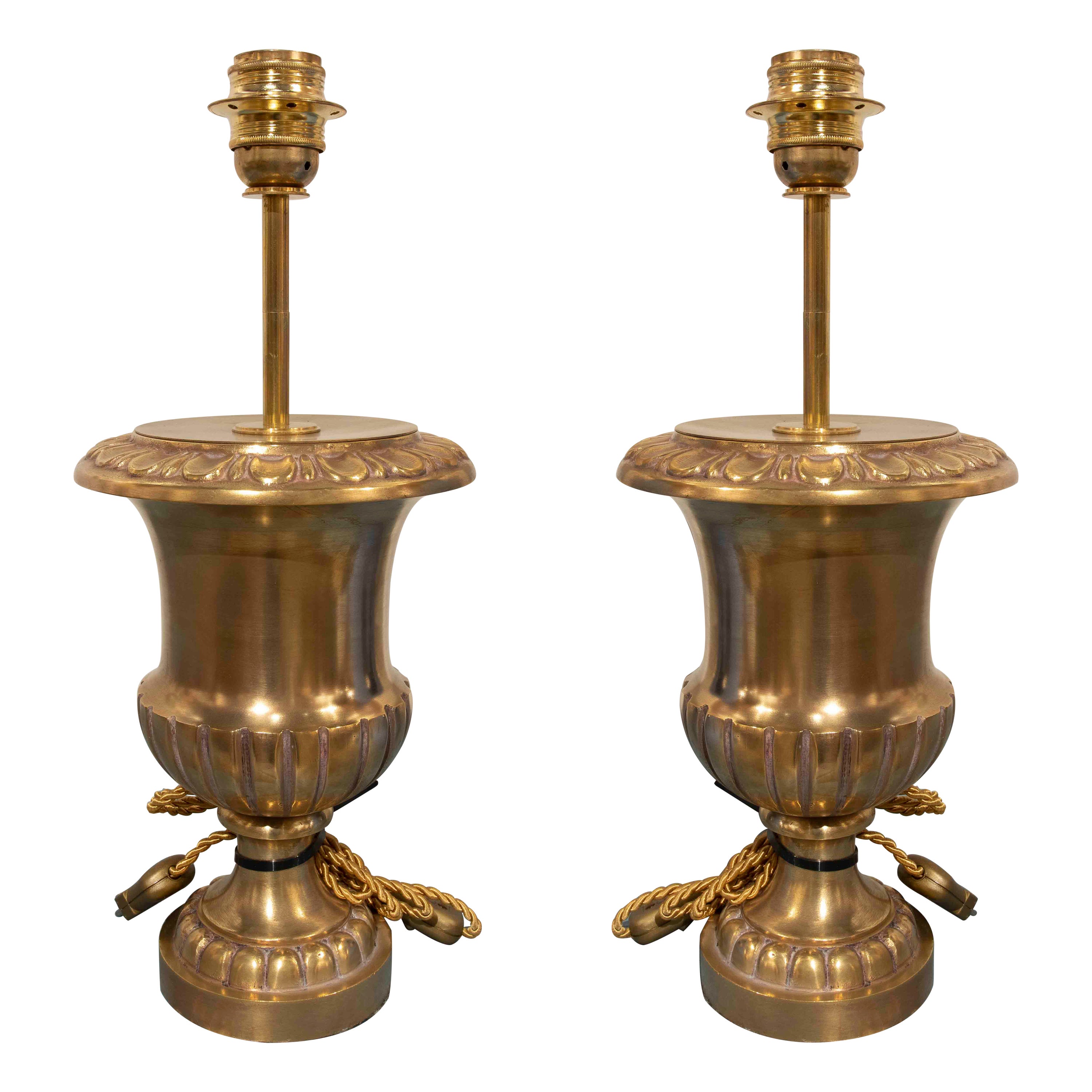 1970s Brass pair of Lamps in the Shape of a Classic Cup.